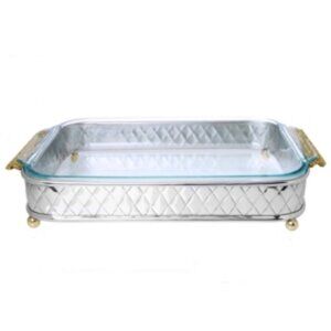 Classic Touch 15.5" Pyrex Holder with Mosaic Handles-Glass Included - Silver